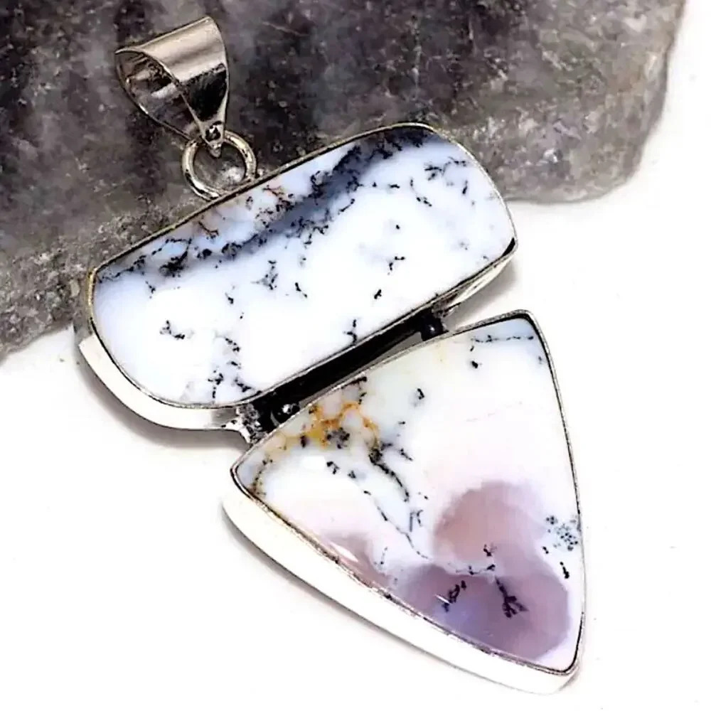 Sterling Silver Dendrite Opal Charm Necklace Gemstone Pendant